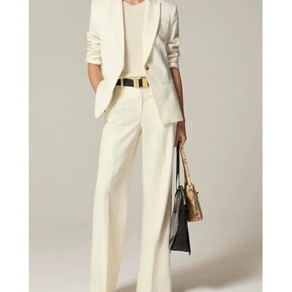 J.Crew Carolina Pants SZ 18 Plus Cream Soft Wool-Blend Twill High-Rise Wide-Leg - Picture 1 of 10